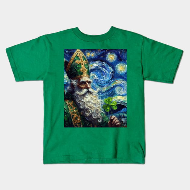 Saint Patrick Clover at Starry Night Kids T-Shirt by FUN GOGH